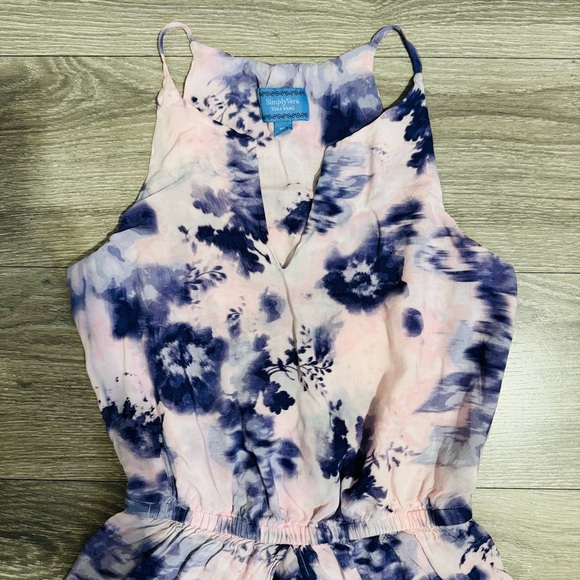 Simply Vera Vera Want Women Pink Flora Tie-Dye Halter Short Dress Size XS - Picture 3 of 11